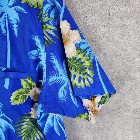 Mens Button-Up Short Sleeve Hawaiian Shirt Vibrant Blue V.H.O. Size Large - Picture 3 of 10